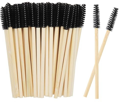 50PCS Disposable Lash Mascara Wands, Bamboo Eyelash Mascara Brushes, Black Eyelash Spoolies eyebrow brush Makeup Kit, Eyelashes Extension Brush Applicator Mascaras Wands Cosmetic Makeup Tools