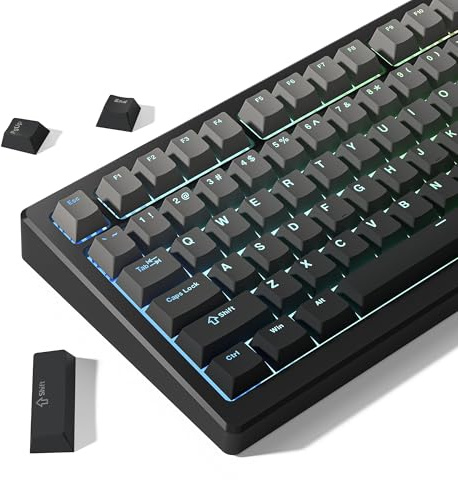 Womier Shine Through PBT Keycaps 60 75 100 Percent Cherry Profile | Custom Keycap Doubleshot Keycaps Set, Universal Compatiability for Cherry Gateron MX Switches Keyboard, Gradient Gray