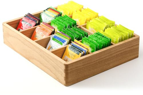 KIRIGEN Scatola Portabustine da Tè in Legno con 12 Scomparti – Organizer per Tè, Caffè e Spezie – Contenitore Elegante per Cucina, Ufficio e Casa colore naturale