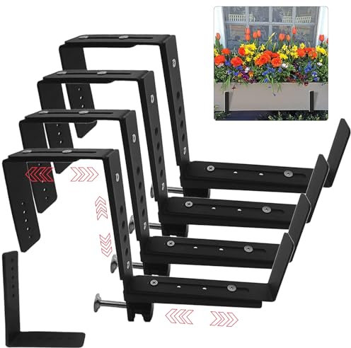 Arilaca 4 Stück Fensterkastenhalterungen für Geländer, verstellbare Pflanzkastenhalterungen, Blumenkastenhalterungen für Geländer, Deck, Vogelfutterstation, Aufhänger für Geländer, robuste