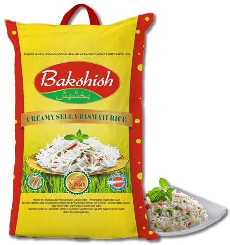 Kajal Bakshish Creamy Sella Basmati Reis Extra Langkorn 1 x 5kg – Premium Qualität, ideal für indische Gerichte, lockere Körner, Duftreis, leicht zuzubereiten