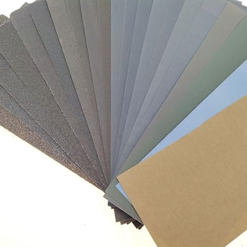72 Pièces Papier de Verre, Papier Poncer à Sec à l'Eau de 400/600/800/1000/1200/1500/2000/2500/3000 Grains, Papier Abrasif, Papier de verre Carrosserie, Artisanale Sandpaper, pour Métal, Bois, Murs