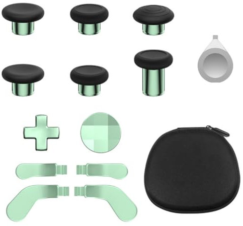 Hzxkqmil Poucettes en Métal pour Xbox Manette sans Fil Elite Series 2, 13 en 1 Sticks Analogiques de Remplacement Joystick Palettes Arrière D-Pads Kit D'accessoires avec Outil, Vert Clair