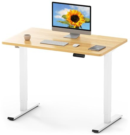 FLEXISPOT ONE PIECE Electric Standing Desk Height Adjustable Desk Sit Stand Desk with 4 Memory Smart Pannel and Backpack Hook for Home Office, 100 x 60cm Maple