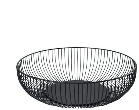 Corbeille ronde en fil métallique - Boîte à fruits noire, panier à fruits ménagers - Corbeille à fruits noire - Porte-fruits robuste - Ustensiles de cuisine pour fruits, collations