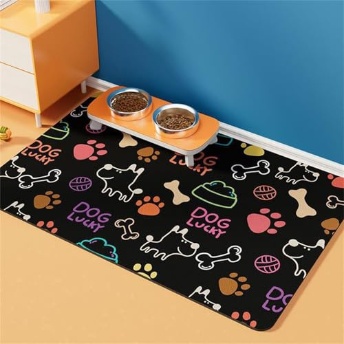 Mateju Napfunterlage Hund Katzen, Friend Drucken Futtermatte Hunde rutschfest Saugfähig Schnelltrocknend Futtermatte Matte, Napfunterlage Katze Hundenapf Unterlage (Schwarz,60x90cm)