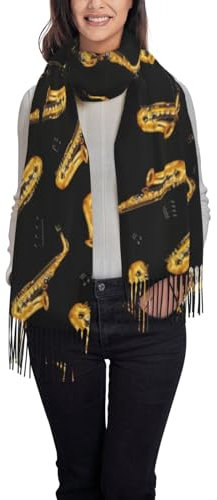 Poadnly Saxophon, Großer weicher Kaschmir-Schal, Wickelschal, Fransenschal, leichte Stola, 197 x 72 cm