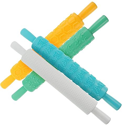 GRIRIW Mattarello Goffrato in Plastica Per Biscotti e Dolci, Set Da 4 Pezzi Rilievi Creativi, Leggero e Resistente, Per Cucina e Preparazione Pasta, Per Feste e Uso Domestico