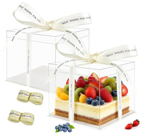 2 Stück Transparente Tortenbox 30x30x25cm, Wiederverwendbare Tortenschachtel mit Stabilem Sockel & Elegantem Band, Hochwertige Geschenkbox für Kuchen, Geburtstag, Hochzeit, Dessert & Party(10 Zoll)