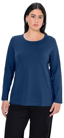 Ulla Popken Damen Shirt, Slim, Rundhalsausschnitt, Langarm, Dunkelblau, 54-56 EU