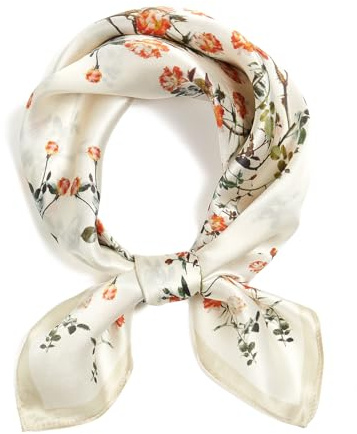QIUTIMIY 100% Mulberry Silk Scarves for Women Lightweight 21x21 Square Scarf Small Neckerchief Women Digital Printed Head Wrap((53cm) Square Scarf 24)