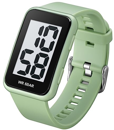 Fogitbok Extra Large Numbers Black Watch for Men, Waterproof Mens Digital Watch Womens Men's Wrist Watches for Elderly Men Women, Light Green