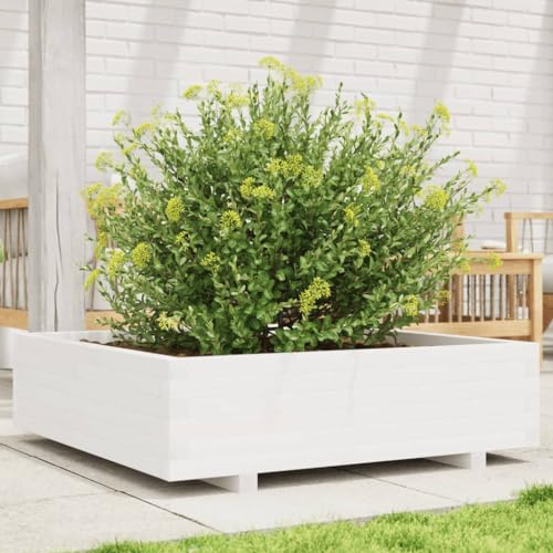 HaoChrymec Jardinière with Pin Massif, Design Épuré, Jardinières Extérieur, Bac à Fleurs Extérieur, Jardinière Balcon, Balconnière Extérieure, Blanc, 90 x 90 x 26.5 cm