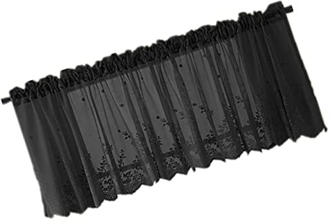 HYTROVE Spitzengardine Halblang 130x41cm Kurze aus Polyester für Küche | Lichtdurchlässig, Luftiger Look, Schwarz, für Zuhause und Toilette, Dekorativer Stil, Kurze Ausführung