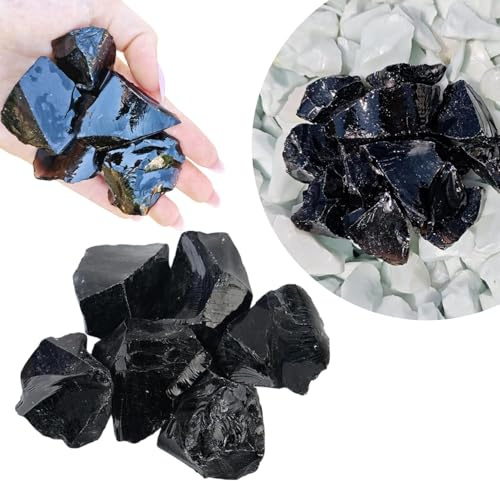 V-PREMIUM SOLUTION Glassteine Blau 5kg (3-5 cm) – Dekosteine Garten & Aquarium Deko Steine – Hochwertige Glasbrocken für Gabionen, Vasen & Blumentöpfe – Recyceltes Glas & Wetterfest (Schwarz, 5kg)