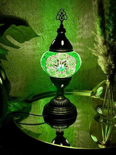 Lightza New Handmade Multi Color Turkish Moroccan Mosaic Table Lamp (Green 02)