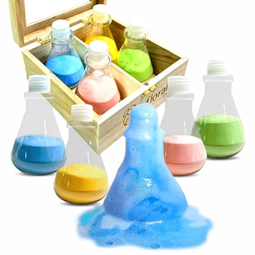 Efloral 4-in-1 STEAM Science Kit - Create Your Own Colourful Bath Bombs in Wooden Gift Box, Educational DIY Chemistry Set for Girls & Boys, Fizzy & Fun Bubble Bath Experience