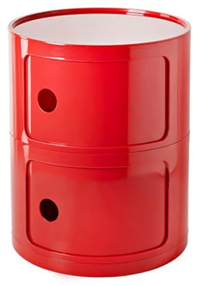 Moderno comodino rotondo con cassetti, piccolo armadio con porta scorrevole, elegante tavolo d'accento per soggiorno, camera da letto, bagno, ufficio, colore rosso
