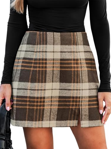 CUPSHE Minigonna a Quadri, Stile Classico Preppy Gonna da Donna, Gonna Mini Autunno-Inverno alla Moda, cacao, L
