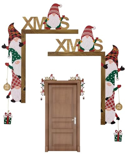 SORAYUXI 2 Stück Türrahmen Deko Weihnachten Türdeko Weihnachten mit Schneemann & Weihnachtsmann Kreative Weihnachtsdeko Holz für Türrahmen farbige Weihnachtsdeko Innen Tür für Fenster Kamin Wand