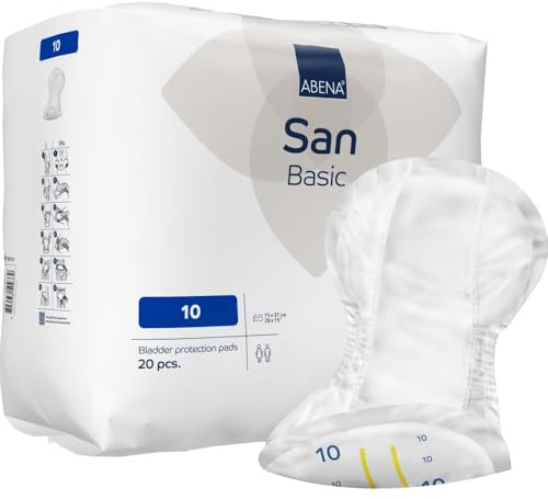 ABENA Basic San 10 Lot de 20 alèses d'incontinence pour homme et femme – Respirantes et discrètes pour fuites urinaires modérées à lourdes, absorption rapide, protection contre les odeurs et les