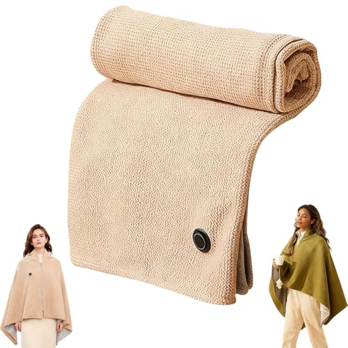 2026 New Portable Heated Shawl Wraps for Women,Heated Blanket Shawl,Heated Shawl Wearable Electric Blanket,Soft Zipper Electric Heated Blanket Shawls with 3 Heating Levels,Machine Washable (Beige)