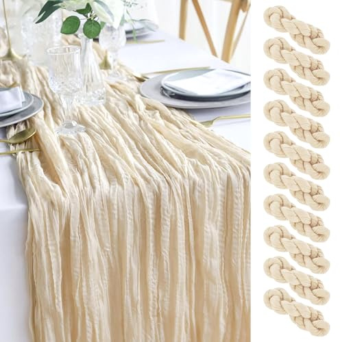 yosiio Lot de 10 chemins de table en étamine - Décoration de table d'anniversaire - Style bohème - Pour mariage, fête, anniversaire - Beige - 90 x 300 cm