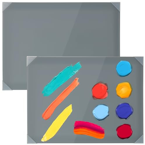 2 Pack 12 x 16 Neutral Grey Tempered Glass Palettes, Paint Palette for Oil Painting, Scratch Resistant Easy to Clean Artist Palette for Oil Acrylic Watercolor Gouache Artist Supply DIY Color Mixing