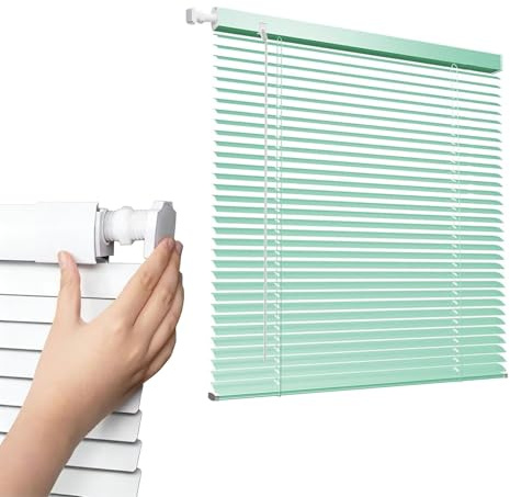 25mm Aluminum Mini Blinds for Indoor Window, No Tools No Drill Horizontal Venetian Blind Shades, Room Darkening Window Blinds Cordless Customized Width 40-140cm(Sage Green)