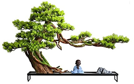 Konstgjorda träd Konstgjorda träd krukväxter kinesiska zen bonsai träd Keramiska stenparti och liten munk falska växter för vardagsrum och kontor dekoration Krukväxter