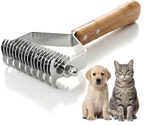 Spazzola per Gatti e Cani in Legno e Acciaio Inox 18,5 x 8,3 cm per Rimozione Nodi e Grovigli