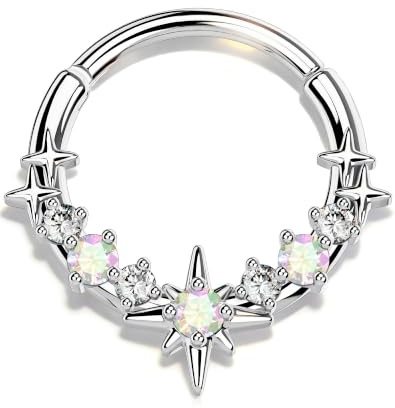 OUFER Body Piercing Septum Ring: 16G Stainless Steel Star CZ Hinged Segment Ring 8/10mm Lip Labret Piercings Cartilage Helix Tragus Daith Nose Hoops