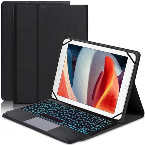 GUPENAA Funda con Teclado Universal (Incluye Ñ) para Tabletas 9.7,10.1,10.2,10.5,10.9,11, con Teclado Retroiluminado En 7 Colores para Tabletas Android, iOS Y Windows