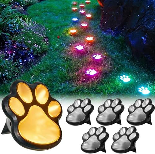 6 Stück Solar Bodenleuchten Aussen Solarleuchten Garten Katzen Hunde Pfoten | LED Gartenleuchten für Außen Solarlampen Wasserdicht Gartenbeleuchtung für Rasen Auffahrt Gehweg Patio Garden, Warmweiß