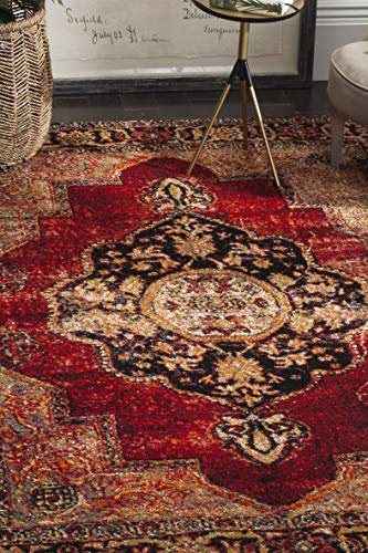 SAFAVIEH Traditionell Teppich für Wohnzimmer, Esszimmer, Schlafzimmer - Persian Collection, Kurzer Flor, Rot und Multi, 122 X 183 cm