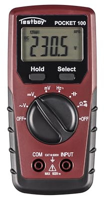 Testboy Pocket 100 Digital-Multimeter (Klein und handlich, Spannungsmessung bis 600 V AC/DC, LC-Display mit Hintergrundbeleuchtung, Data-Hold-Funktion, T-RMS), Rot/Schwarz