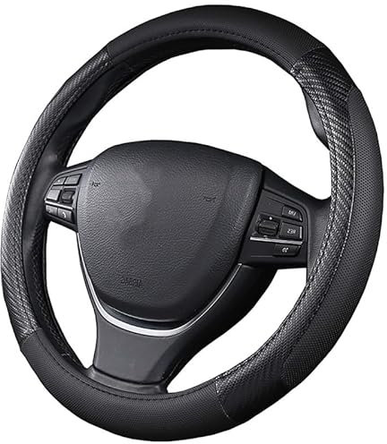 SFONIA Auto Lenkrad Abdeckung Lenkradschutz Lenkradhülle PU Leder Universal 37-38cm/15 Rutschfest Atmungsaktiv Langlebig (Schwarz)