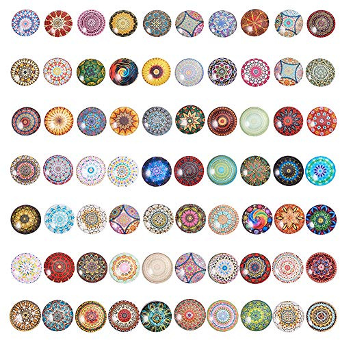 PH PandaHall 70 Styles Mosaic Printed Cabochons Picture 25mm Half Round Glass Dome Cabochons Tiles for Photo Jewelry Making, Floral Series