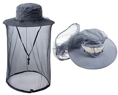 Bee Keeping Beekeeper Veil hat gnats Insect Bug Mosquito Hats Fishing Gardening Cap with Head net Netting mesh Hood Dark Grey