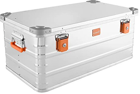 Alubox Alukiste abschließbar E92 - Premium Aluminium Lagerbox 92 Liter - Deckel mit Aluminium Druckguss Stapelecken und Gummidichtung - inklusive Schlösser