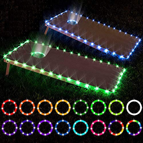 LED-Lichterkette mit Fernbedienung, Cornhole-Ring- und Kanten-Lichter, 16 Farben, die Sie selbst ändern können, eine tolle Ergänzung für das Cornhole-Spielen im Familiengarten bei Nacht, 2 Sets