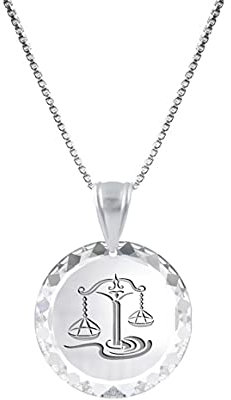 Silber 925 Sterlingsilber Kette Horoskop Tierkreiszeichen Sternzeichen Tiersymbole hergestellt mit Swarovski®Kristall Anhänger. Länge wählbar (Waage 24.09.-23.10.)