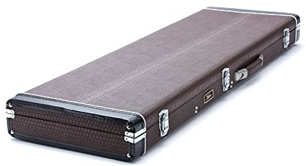 E-Bass Koffer Robust, Braun, Kompatibel mit J/P/MM-Style, Abschließbare Metallschnallen, Plüsch-Innenfutter, Wetterfest, Zubehörfach, 116x34x29 cm, Geeignet für E-Bassgitarren