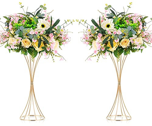 Nuptio 2 Piezas Centros Mesa Boda para Mesas, Jarrón Trompeta Flores Metal 50cm Altura, Jarrones Oro para Centros Mesa, Estante Exhibición Flores Artificiales para la Fiesta Decoración del Hogar