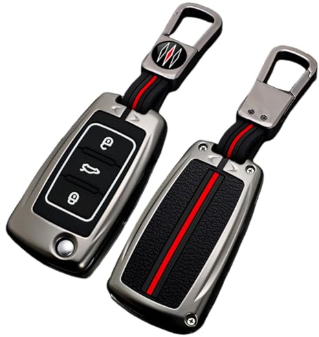 Happyit Zinklegierung + Silikon Autoschlüssel Hülle passend für Volkswagen VW Bora Beetle Tiguan Polo Passat B5 B6 MK5 6 Jetta Golf 6 3 Tasten FOB Schlüssel Schlüsselanhänger Zubehör (Matte Farbe)