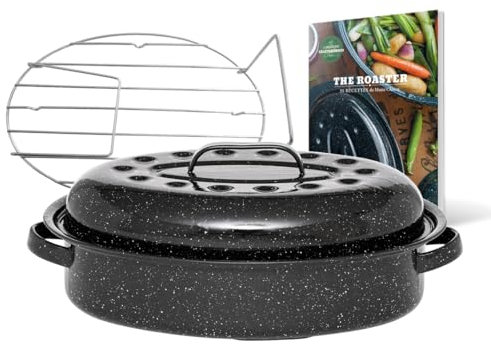 GRANITEWARE - Cocotte Roaster en acier émaillé – Format moyen - grille inox + livre de recette