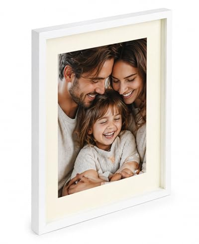 3D Objektrahmen Bilderrahmen mit Passepartout & gehärtetem Glas Holz MDF Rahmen Foto Poster: Farbe: Weiß | Format: 40x50
