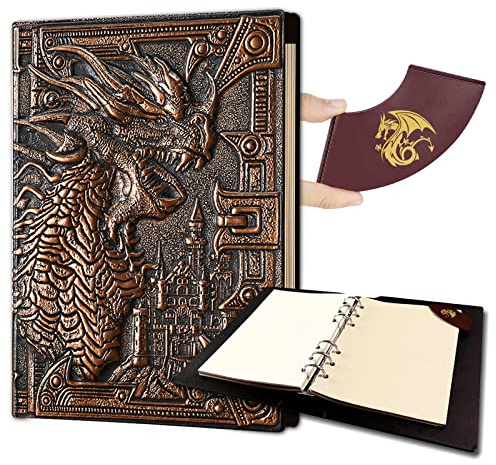 Ancient Deer DND-Notizbuch/Tagebuch, einzigartiges 400-seitiges Buch mit 3D-Drachen, Leder, nachfüllbar, 6-Ringen-Ordner und Lesezeichen für Dungeons und Drachen, D&D-Würfelzubehör, Rollenspiele, | Ordner mit 6 Ringen und Lesezeichen für Dungeons und Drachen, D&D-Würfelzubehör, Rollenspiele, tolles DND-Geschenk