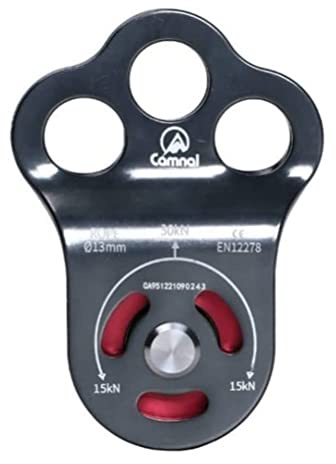 JOTOUCH Gray Climbing Pulley, 30KN/6613lbs Three Holes Single Pulley, Built-in Ball Bearing Climbing Pulley, Rock Climbing Pulley Fit for 13mm Rope Hauling, Rescue Applications, Zipline Sports Etc