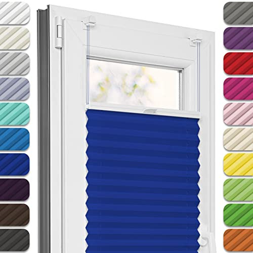 Estika Plissee ohne Bohren, Premium Klemmfix - 50cm Breite x 150cm Höhe - Marineblaue - Metal Plisseehalter ohne Bohren, Modern Sichtschutz für Fenster, Jalousien Fenster für innen